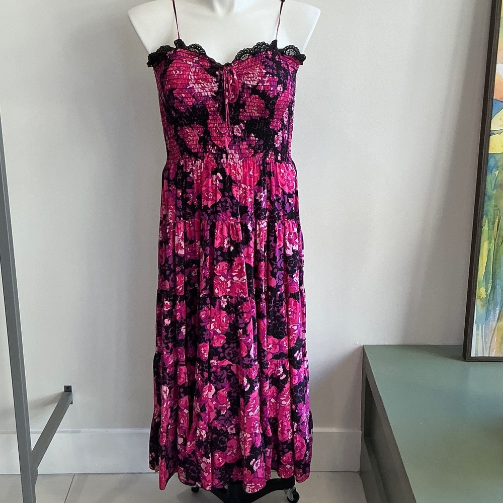 Betsey Johnson Pink and Black Floral Maxi Dress - 10 (743)